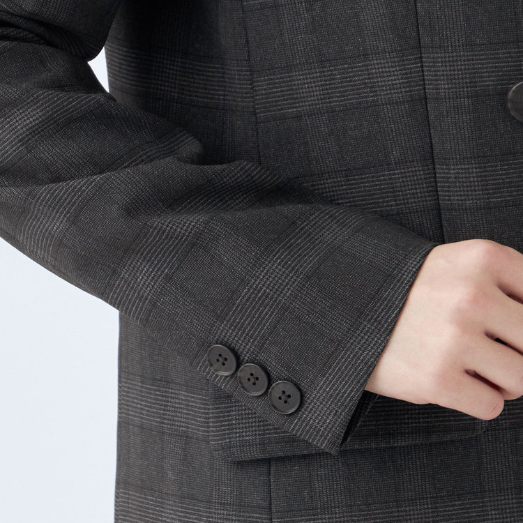 シルバーライン 【SL】【秋冬】4釦1掛けダブルパンツスーツ/グレー×チェック/パンツウエストシャーリング/ウォッシャブル/※パンツ裾上げ済仕様 グレー濃色