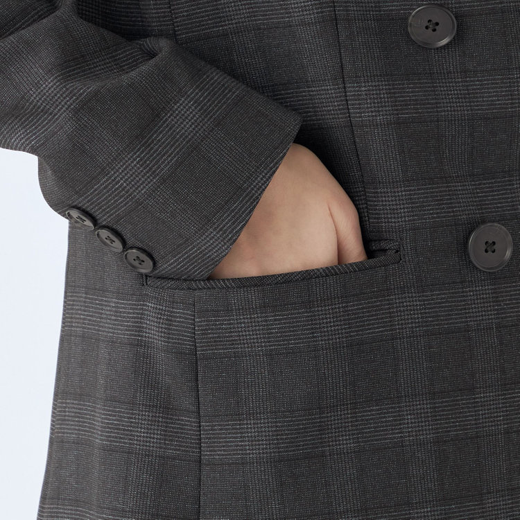 シルバーライン 【SL】【秋冬】4釦1掛けダブルパンツスーツ/グレー×チェック/パンツウエストシャーリング/ウォッシャブル/※パンツ裾上げ済仕様 グレー濃色