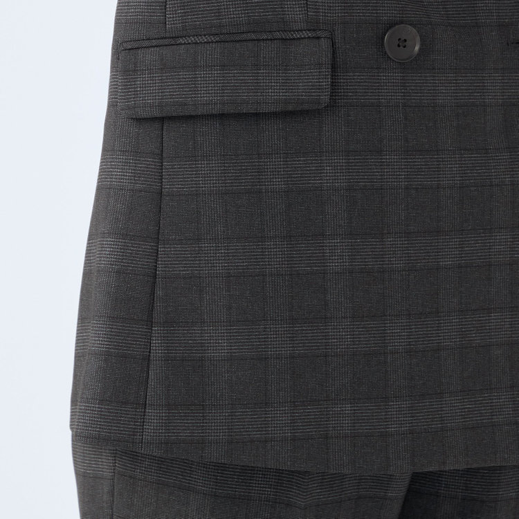 シルバーライン 【SL】【秋冬】4釦1掛けダブルパンツスーツ/グレー×チェック/パンツウエストシャーリング/ウォッシャブル/※パンツ裾上げ済仕様 グレー濃色