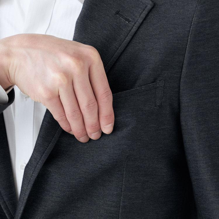 シルバーライン 【発送在庫あり】【CLASSICO TAPERED】【年間】コットンブレンド2釦ジャケット/ブラック×ソフトデニム/パッチポケット 黒