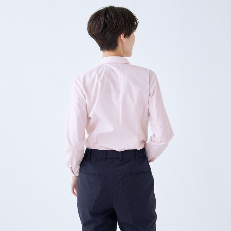 SUIT SELECT　アウトレット 【WEB限定/OUTLET/汚れ・キズ等有】【SUIT SELECT×Samantha Thavasa】【形態安定】リボン&フリル取り外しスキッパー/ピンク×ドビーストライプ 赤淡色