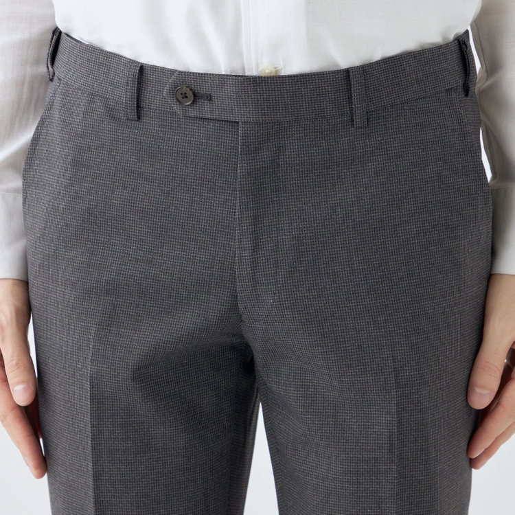 シルバーライン 【4S CROSS】【年間】セットアップパンツ 0タック/グレー×ハウンドトゥース/ウエストムーブ/※裾上げ済仕様 グレー中間