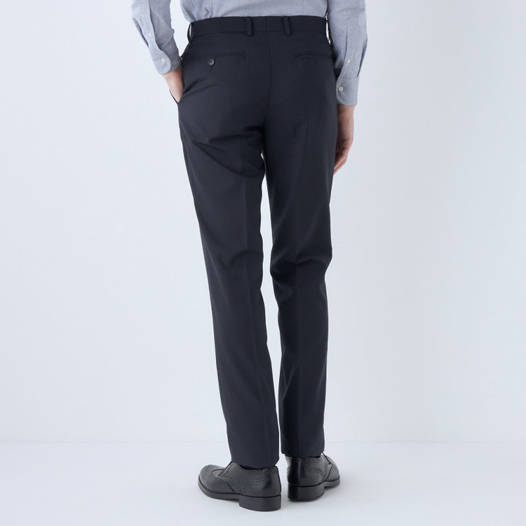 ブラックライン 【KSW】【春夏】スペアパンツ付き/2釦シングルスーツ 0タック/ネイビー×チェック/WASHABLE SUIT/※パンツ裾直し必要 紺中間