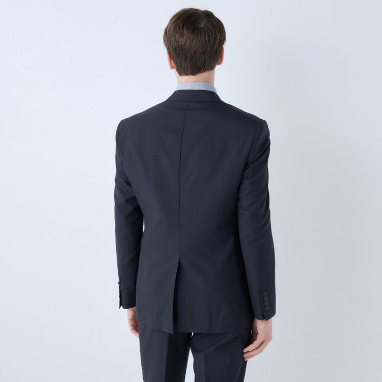 ブラックライン 【KSW】【春夏】スペアパンツ付き/2釦シングルスーツ 0タック/ネイビー×チェック/WASHABLE SUIT/※パンツ裾直し必要 紺中間