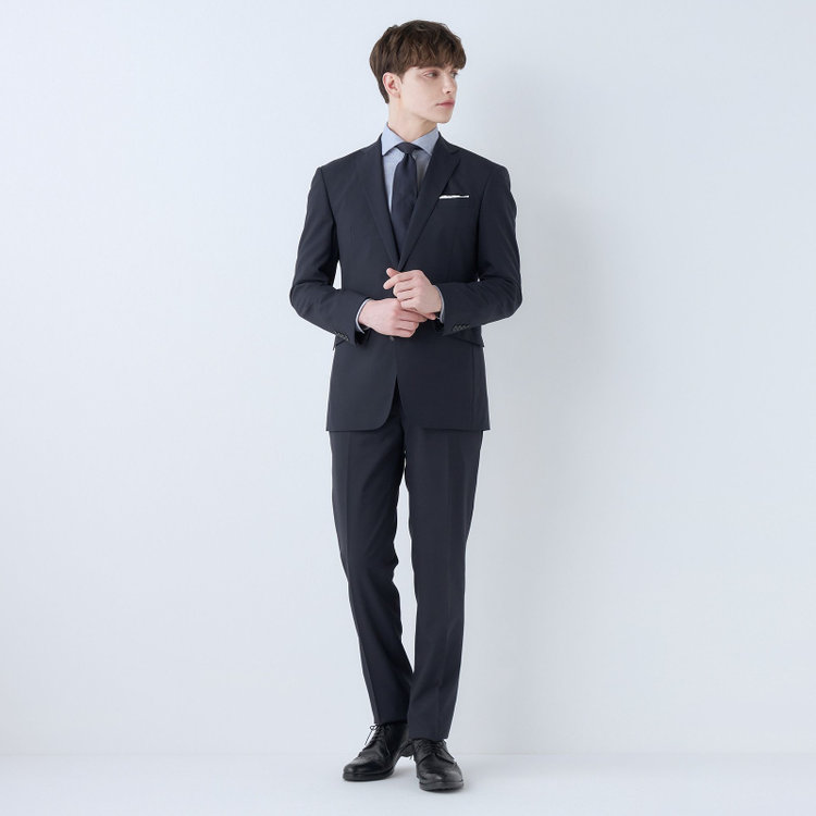ブラックライン 【KSW】【春夏】スペアパンツ付き/2釦シングルスーツ 0タック/ネイビー×チェック/WASHABLE SUIT/※パンツ裾直し必要 紺中間