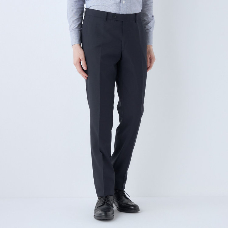 ブラックライン 【KSW】【春夏】スペアパンツ付き/2釦シングルスーツ 0タック/ネイビー×チェック/WASHABLE SUIT/※パンツ裾直し必要 紺中間