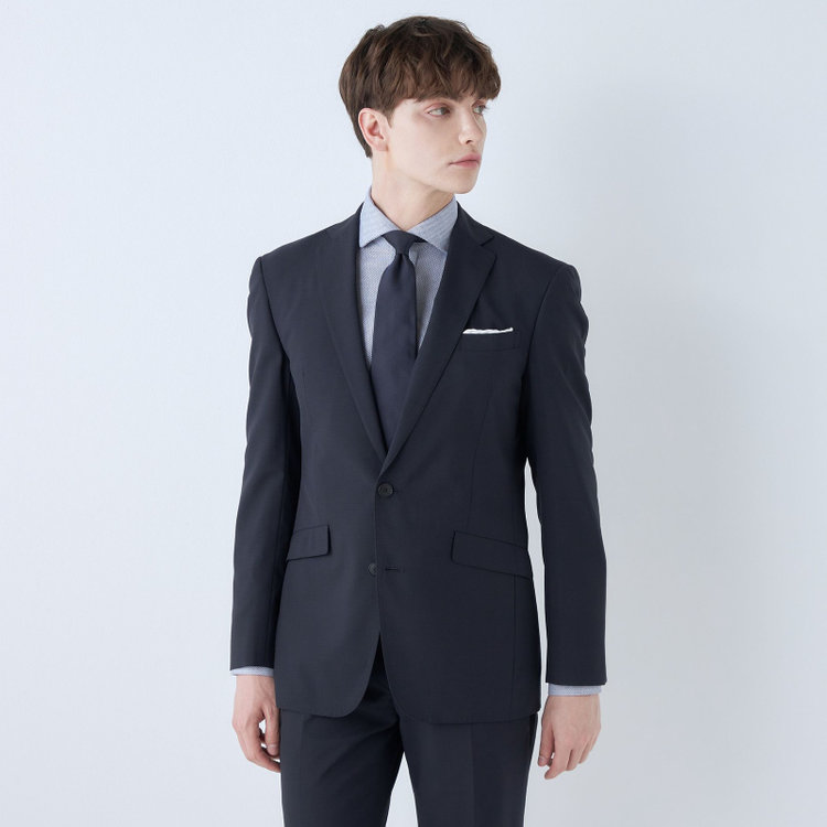 ブラックライン 【KSW】【春夏】スペアパンツ付き/2釦シングルスーツ 0タック/ネイビー×チェック/WASHABLE SUIT/※パンツ裾直し必要 紺中間