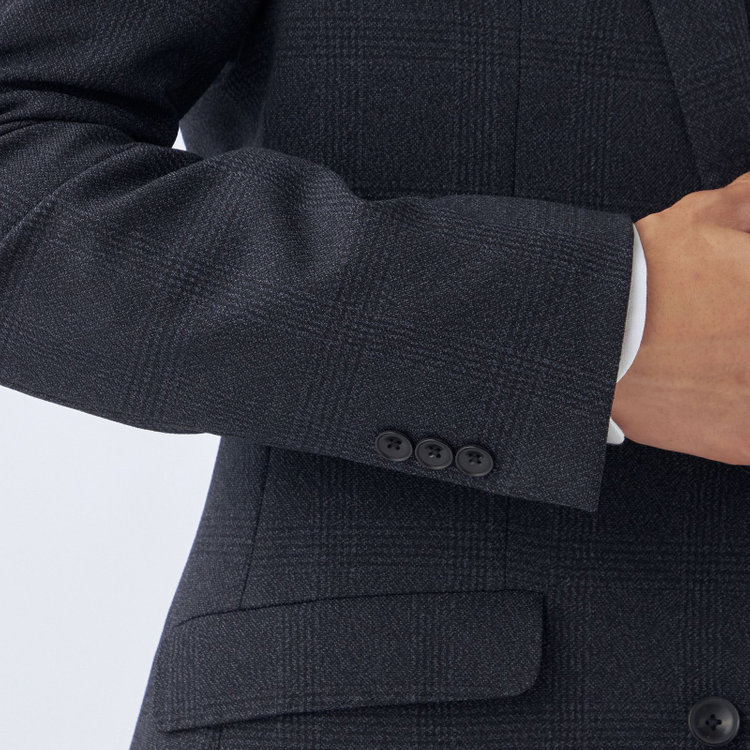 ブラックライン 【発送在庫あり】【SLIM TAPERED_2】【秋冬】2釦シングルスリーピーススーツ 0タック/ネイビー×チェック/ウエストシャーリング/4S SUSTAINABILITY&ECOLOGY FABRIC/※パンツ裾上げ済仕様 紺濃色