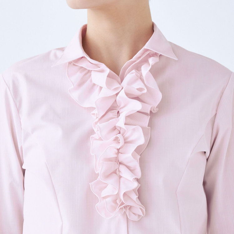 SUIT SELECT　アウトレット 【WEB限定/OUTLET/汚れ・キズ等有】【SUIT SELECT×Samantha Thavasa】【形態安定】リボン&フリル取り外しスキッパー/ピンク×ドビーストライプ 赤淡色