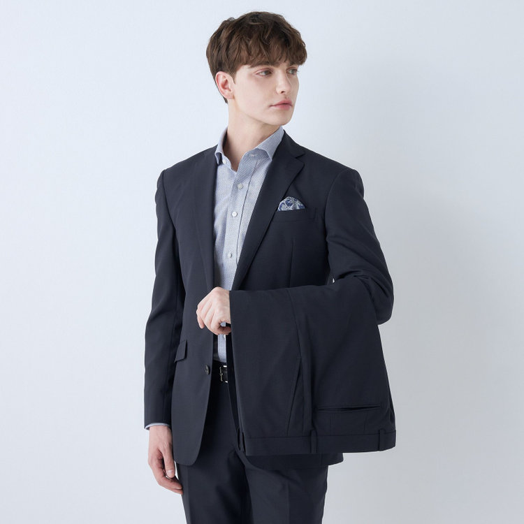 ブラックライン 【KSW】【春夏】スペアパンツ付き/2釦シングルスーツ 0タック/ネイビー×チェック/WASHABLE SUIT/※パンツ裾直し必要 紺中間