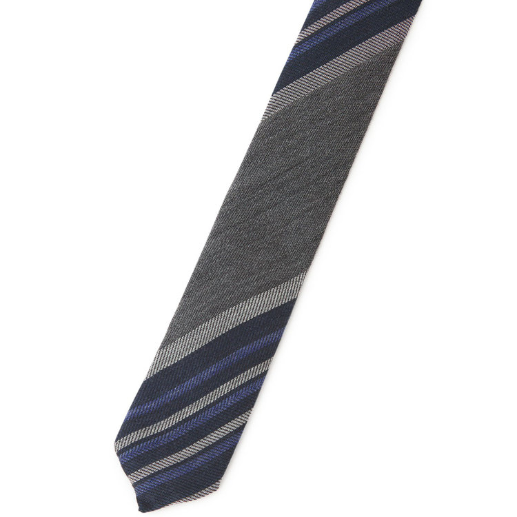 ブラックライン 【BLACK LINE】ウールシルクストライプネクタイ 7.5cm幅/グレー×ネイビー/ITALIAN FABRICS その他