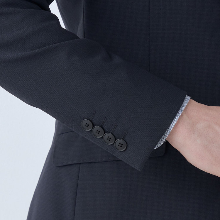 ブラックライン 【KSW】【春夏】スペアパンツ付き/2釦シングルスーツ 0タック/ネイビー×チェック/WASHABLE SUIT/※パンツ裾直し必要 紺中間