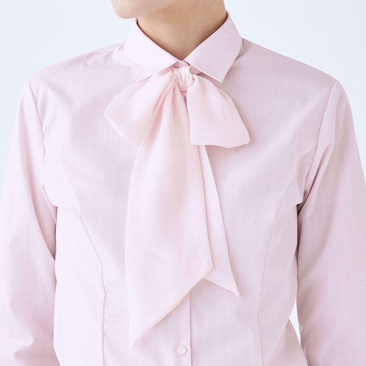 SUIT SELECT　アウトレット 【WEB限定/OUTLET/汚れ・キズ等有】【SUIT SELECT×Samantha Thavasa】【形態安定】リボン&フリル取り外しスキッパー/ピンク×ドビーストライプ 赤淡色