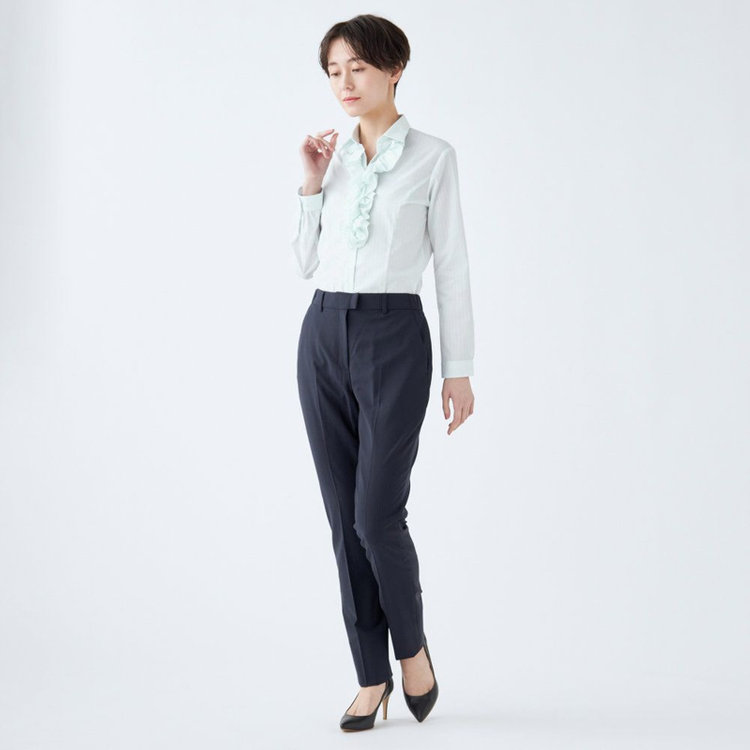 スーツセレクト 【SUIT SELECT×Samantha Thavasa】【長袖】リボン&フリル取り外しスキッパー/ミント×ドビーストライプ/形態安定 ミント系(薄緑)