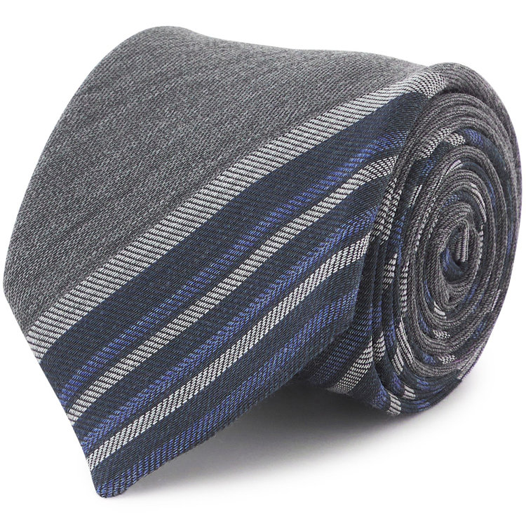ブラックライン 【BLACK LINE】ウールシルクストライプネクタイ 7.5cm幅/グレー×ネイビー/ITALIAN FABRICS その他