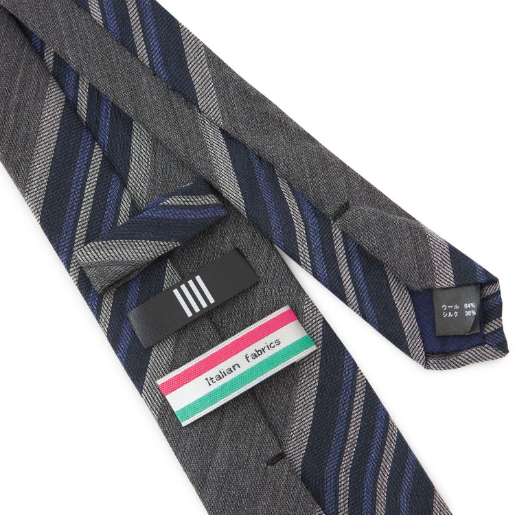 ブラックライン 【BLACK LINE】ウールシルクストライプネクタイ 7.5cm幅/グレー×ネイビー/ITALIAN FABRICS その他