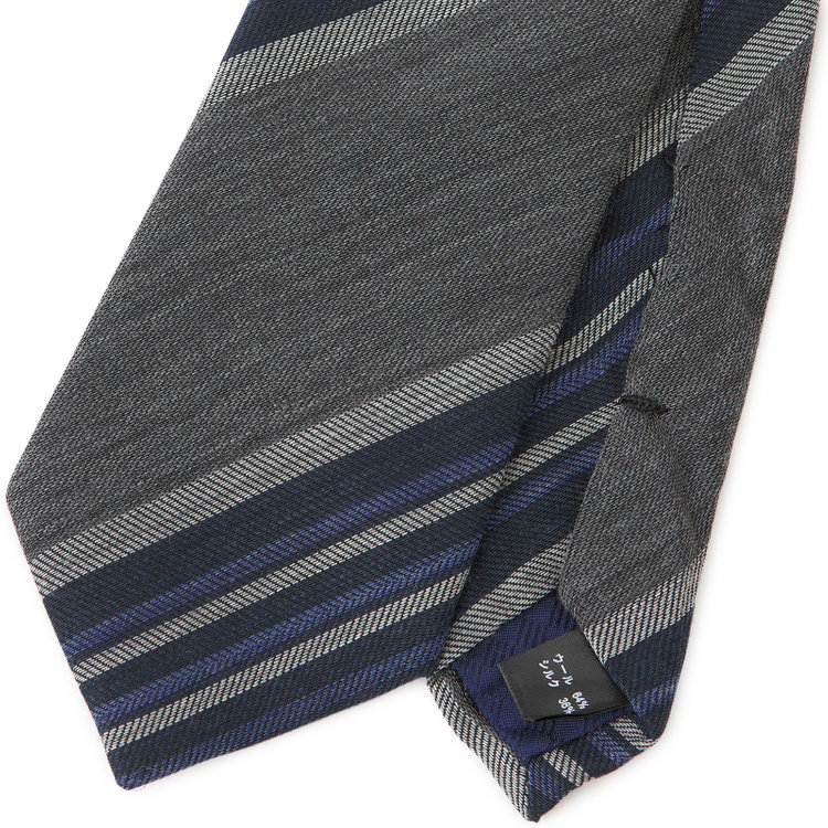 ブラックライン 【BLACK LINE】ウールシルクストライプネクタイ 7.5cm幅/グレー×ネイビー/ITALIAN FABRICS その他