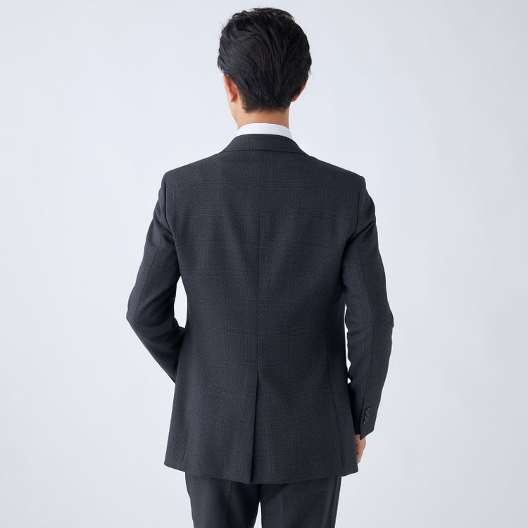 ブラックライン 【発送在庫あり】【SLIM TAPERED_2】【秋冬】2釦シングルスリーピーススーツ 0タック/ネイビー×チェック/ウエストシャーリング/4S SUSTAINABILITY&ECOLOGY FABRIC/※パンツ裾上げ済仕様 紺濃色