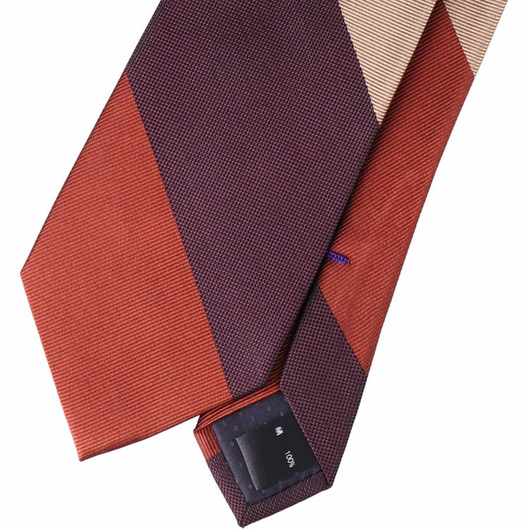 ブラックライン 【発送在庫あり】【SL】シルクストライプネクタイ 8.0cm幅/ブラウン＆ワイン＆サンドブラウン ブラウン系(茶)