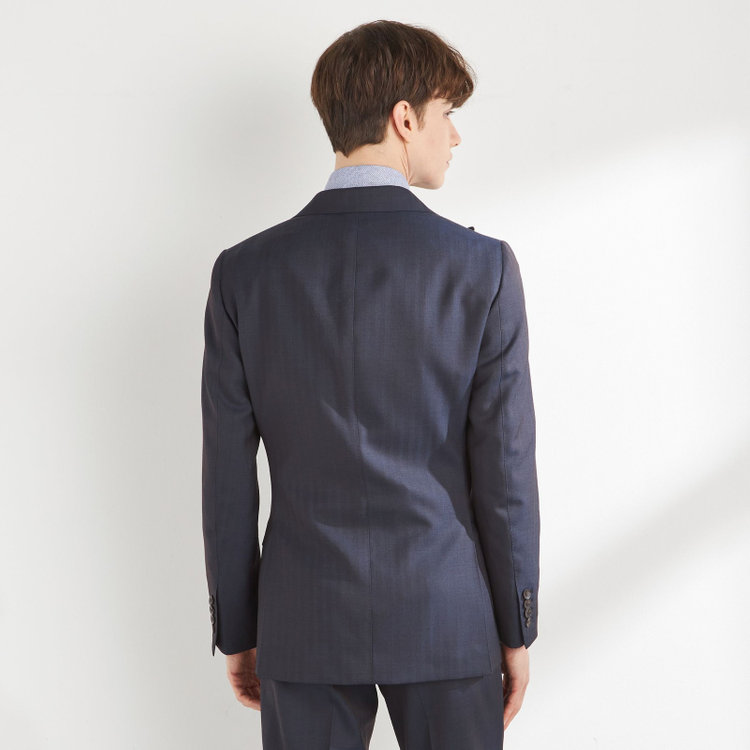 シルバーライン 【CLASSICO TAPERED】【秋冬】6釦2掛けダブルスーツ 2タック/ネイビー×シャドーストライプ/チェンジポケット/ウエストムーブ/NEW ZEALAND WOOL MIX/※裾上げ必要 茶中間