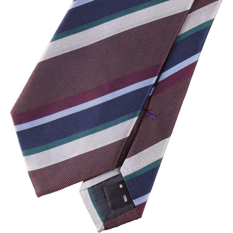 ブラックライン 【SILVER LINE】シルクストライプネクタイ 8.0cm幅/ブラウン＆ネイビー＆シルバー＆ワイン ブラウン系(茶)