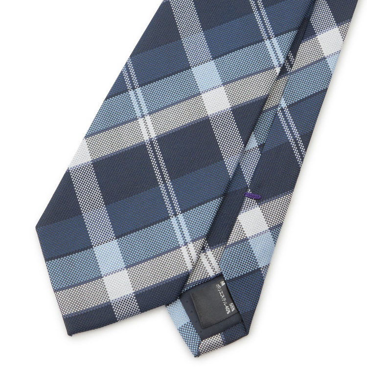 ブラックライン 【BLACK LINE】シルクブレンドチェックネクタイ 7.5cm幅/ネイビー×ホワイト その他