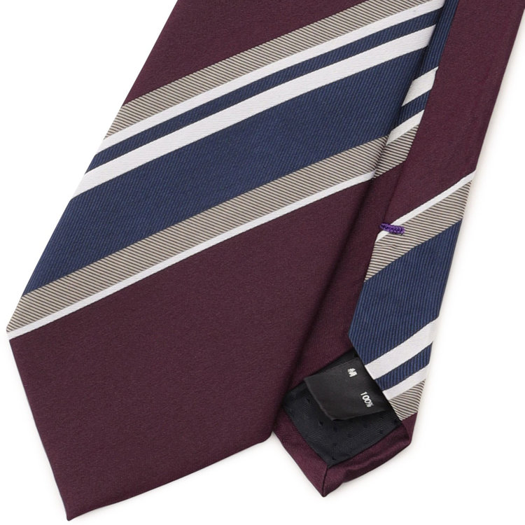 ブラックライン 【BLACK LINE】シルクストライプネクタイ 7.5cm幅/ワイン×ネイビー×ホワイト その他