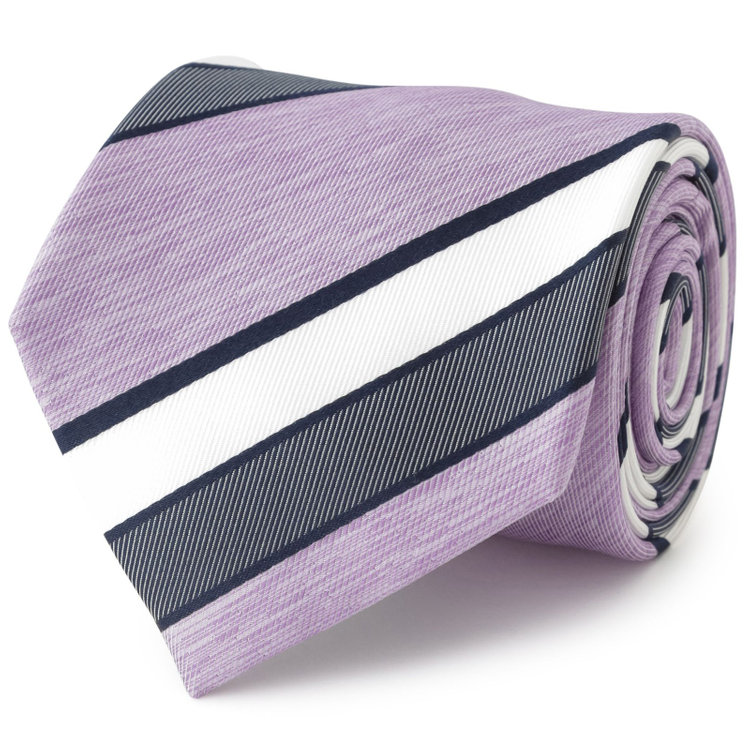 シルバーライン 【SILVER LINE】シルクブレンドストライプネクタイ 8.0cm幅/パープル×ホワイト＆グレー その他