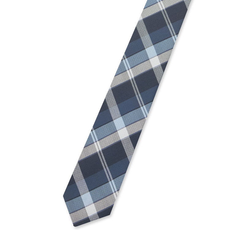 ブラックライン 【BLACK LINE】シルクブレンドチェックネクタイ 7.5cm幅/ネイビー×ホワイト その他
