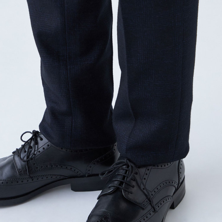 シルバーライン 【発送在庫あり】【RBC】【秋冬】ウールブレンド1タックテーパードパンツ/ネイビー×グレンチェック/ウエストムーブ/※裾上げ必要 紺中間