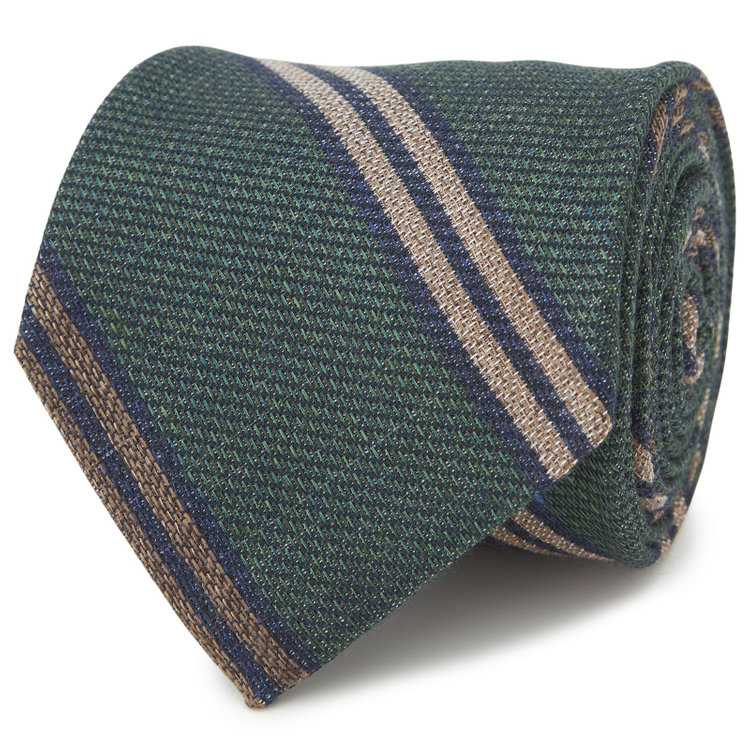 シルバーライン 【SILVER LINE】コットンウールシルクストライプネクタイ 8.5cm幅/グリーン/ITALIAN FABRICS その他