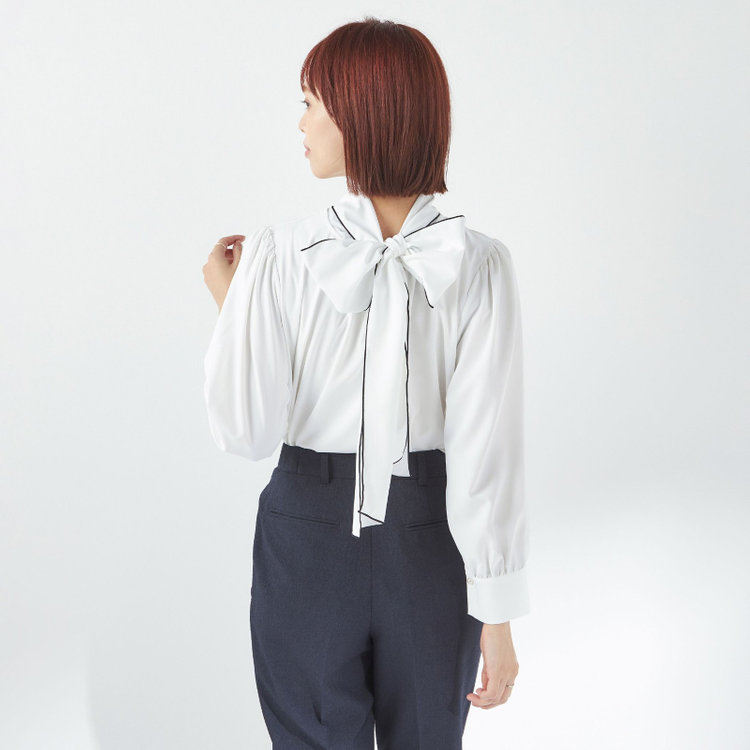 スーツセレクト 【SUIT SELECT×Samantha Thavasa】【長袖】前後2WAYボウタイブラウス/ホワイト/「ウォッシャブル可能」「2WAYストレッチ」「防シワ」「UV加工」「接触冷感」「透け軽減」 白