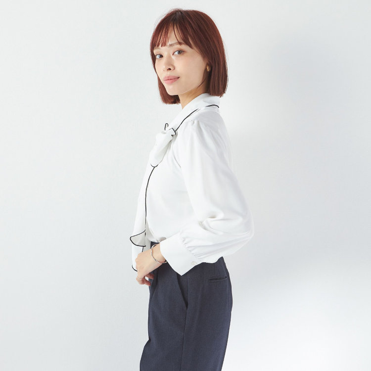 スーツセレクト 【SUIT SELECT×Samantha Thavasa】【長袖】前後2WAYボウタイブラウス/ホワイト/「ウォッシャブル可能」「2WAYストレッチ」「防シワ」「UV加工」「接触冷感」「透け軽減」 白