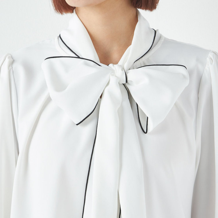 スーツセレクト 【SUIT SELECT×Samantha Thavasa】【長袖】前後2WAYボウタイブラウス/ホワイト/「ウォッシャブル可能」「2WAYストレッチ」「防シワ」「UV加工」「接触冷感」「透け軽減」 白