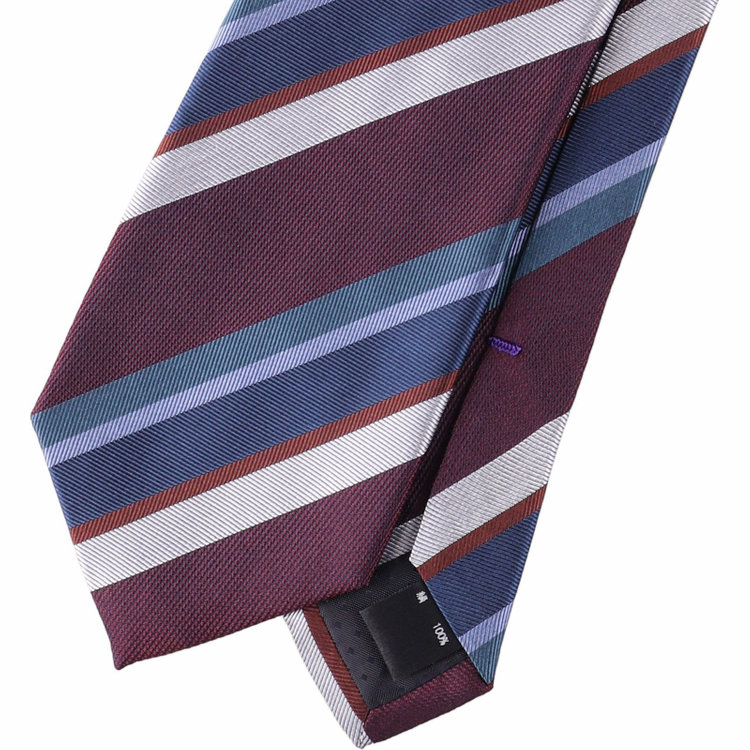 ブラックライン 【発送在庫あり】【SILVER LINE】シルクストライプネクタイ 8.0cm幅/ワイン＆ネイビー＆シルバー ワイン系(赤)