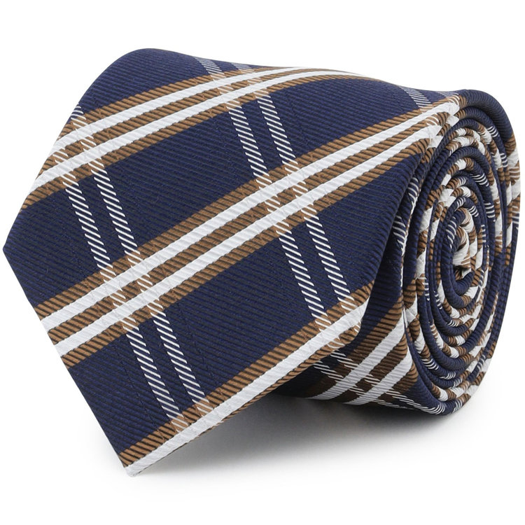 ブラックライン 【BLACK LINE】シルクブレンドチェックネクタイ 7.5cm幅/ネイビー×ブラウン×ホワイト その他
