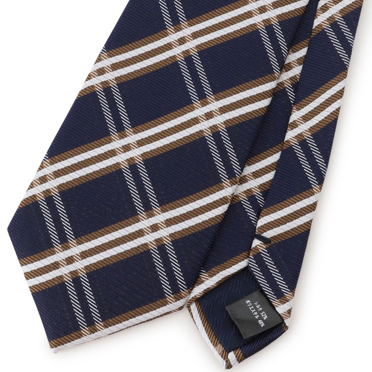 ブラックライン 【BLACK LINE】シルクブレンドチェックネクタイ 7.5cm幅/ネイビー×ブラウン×ホワイト その他