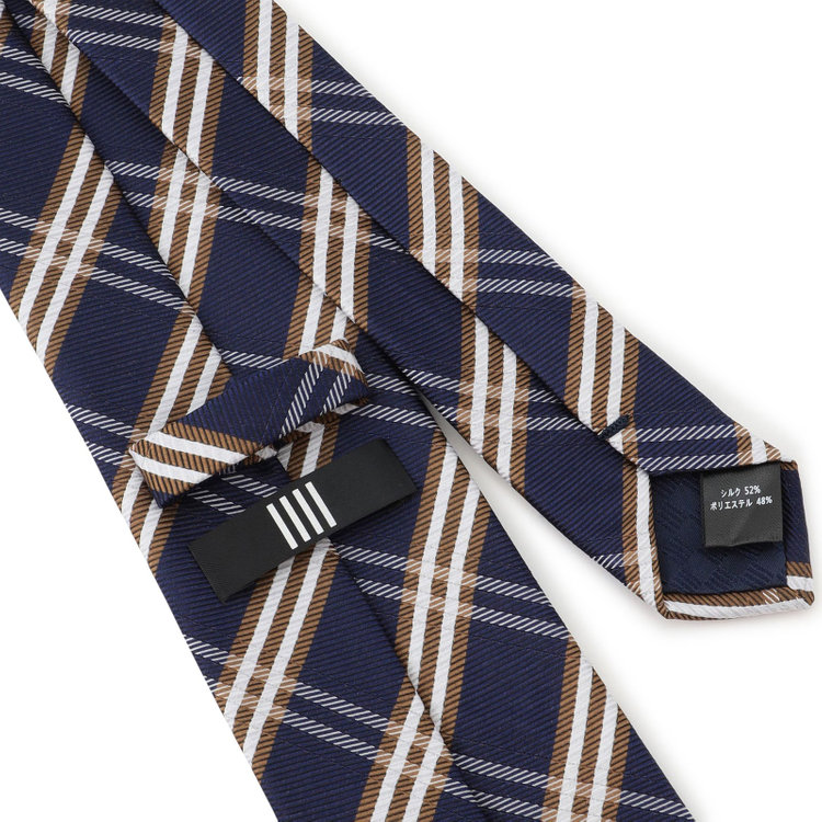 ブラックライン 【BLACK LINE】シルクブレンドチェックネクタイ 7.5cm幅/ネイビー×ブラウン×ホワイト その他