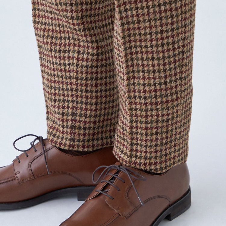 シルバーライン 【CLASSICO TAPERED】【秋冬】ウールテーパードパンツ 2タック/ブラウン×チェック+ツイード/Harris Tweed hand woven in the outer hebrides of scotland/※裾上げ必要 茶淡色