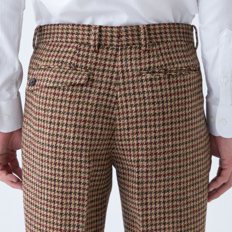 シルバーライン 【CLASSICO TAPERED】【秋冬】ウールテーパードパンツ 2タック/ブラウン×チェック+ツイード/Harris Tweed hand woven in the outer hebrides of scotland/※裾上げ必要 茶淡色