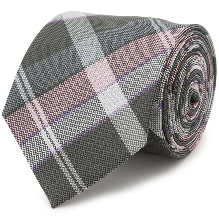 ブラックライン 【BLACK LINE】シルクブレンドチェックネクタイ 7.5cm幅/ピンク×グレー その他