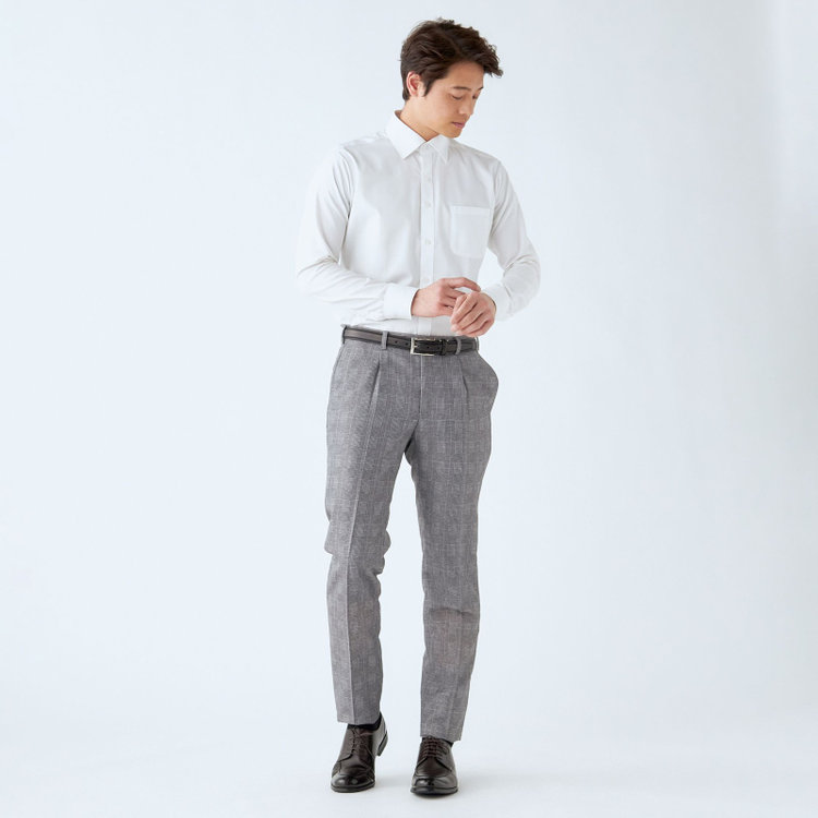 シルバーライン 【RBC】【春夏】ポリエステル1タックテーパードパンツ/グレー×チェック/ウエストムーブ仕様/4S SUSTAINABILITY&ECOLOGY FABRIC/※裾上げ必要 グレー中間