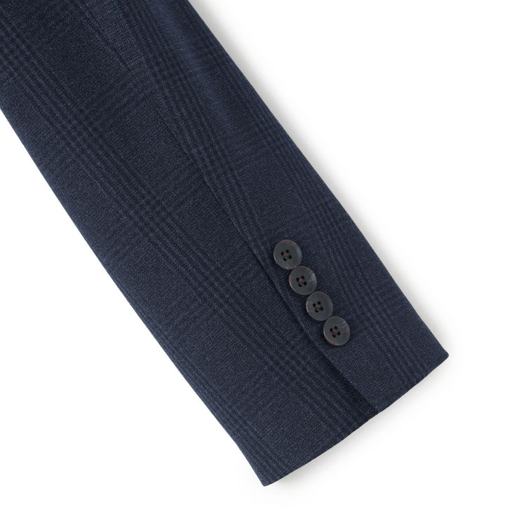 シルバーライン 【CLASSICO TAPERED】【秋冬】2釦シングルスリーピーススーツ 1タックテーパードパンツ/ネイビー×プレイド/ウエストムーブ/4S SUSTAINABILITY&ECOLOGY FABRIC/※パンツ裾上げ済仕様 紺濃色