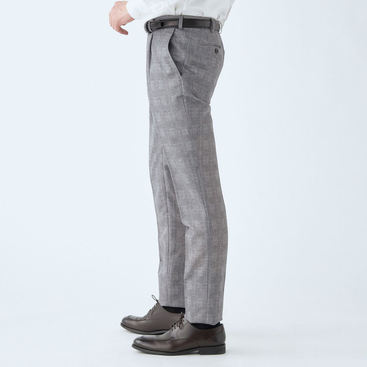 シルバーライン 【RBC】【春夏】ポリエステル1タックテーパードパンツ/グレー×チェック/ウエストムーブ仕様/4S SUSTAINABILITY&ECOLOGY FABRIC/※裾上げ必要 グレー中間