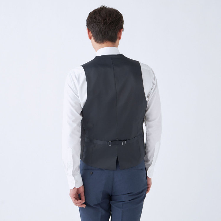 スーツセレクト 【発送在庫あり】【SLIM TAPERED_2】【春夏】2釦シングルスリーピーススーツ 0タック/ネイビーブルー×マイクロチェック/ウエストシャーリング/4S SUSTAINABILITY&ECOLOGY FABRIC/※パンツ裾上げ済仕様 ネイビー系(紺)