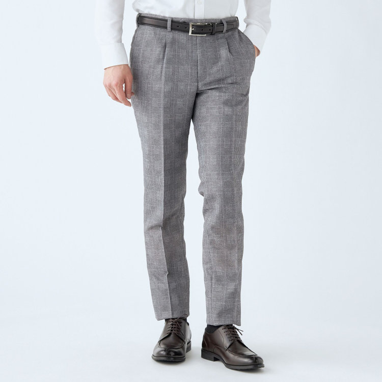 シルバーライン 【RBC】【春夏】ポリエステル1タックテーパードパンツ/グレー×チェック/ウエストムーブ仕様/4S SUSTAINABILITY&ECOLOGY FABRIC/※裾上げ必要 グレー中間