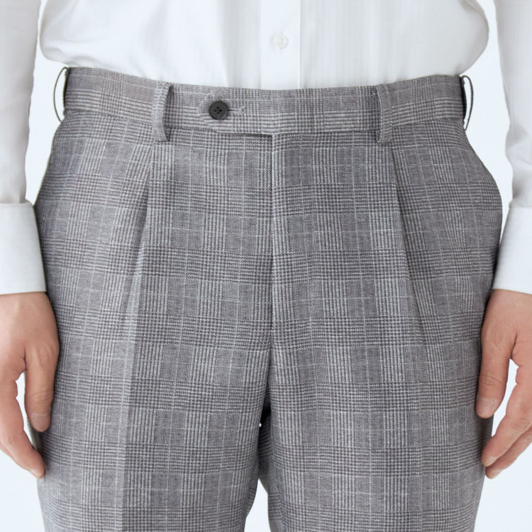 シルバーライン 【RBC】【春夏】ポリエステル1タックテーパードパンツ/グレー×チェック/ウエストムーブ仕様/4S SUSTAINABILITY&ECOLOGY FABRIC/※裾上げ必要 グレー中間