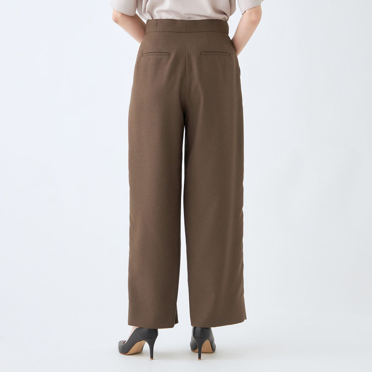 シルバーライン 【発送在庫あり】【SL】【秋冬】ワイドストレートパンツ/ブラウン/ウエストムーブメント/ウォッシャブル/※パンツ裾上げ済仕様 茶中間