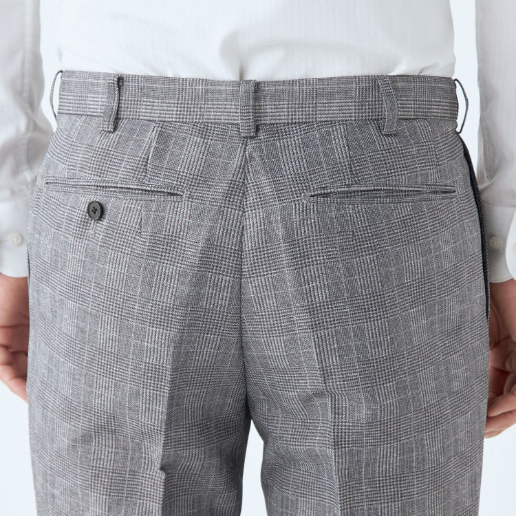 シルバーライン 【RBC】【春夏】ポリエステル1タックテーパードパンツ/グレー×チェック/ウエストムーブ仕様/4S SUSTAINABILITY&ECOLOGY FABRIC/※裾上げ必要 グレー中間