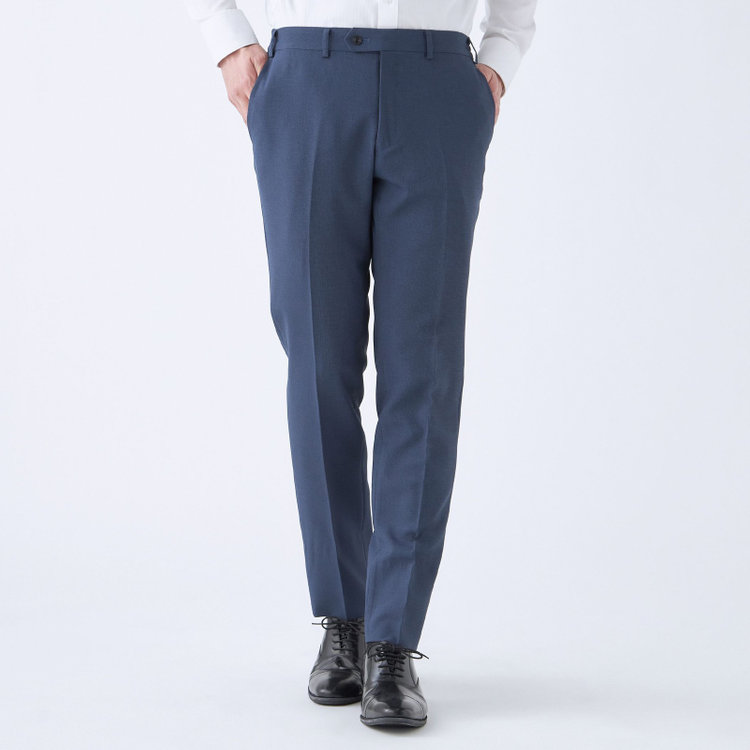 スーツセレクト 【発送在庫あり】【SLIM TAPERED_2】【春夏】2釦シングルスリーピーススーツ 0タック/ネイビーブルー×マイクロチェック/ウエストシャーリング/4S SUSTAINABILITY&ECOLOGY FABRIC/※パンツ裾上げ済仕様 ネイビー系(紺)